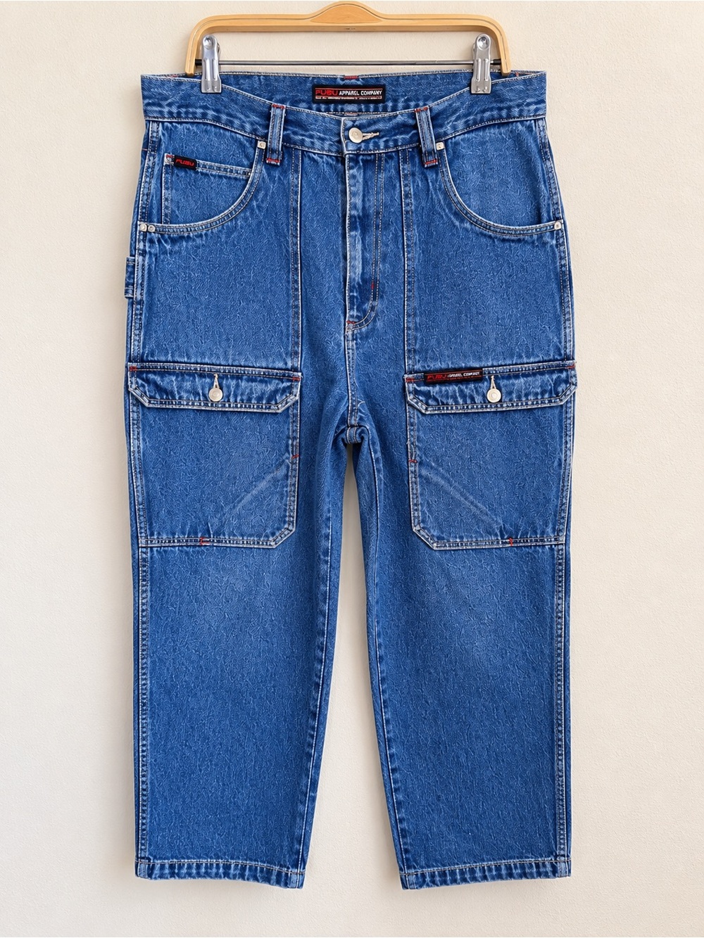 FUBU Vintage Blue Relaxed Carpenter Cargo Heavy Weight Denim Jeans Size 38 X 34